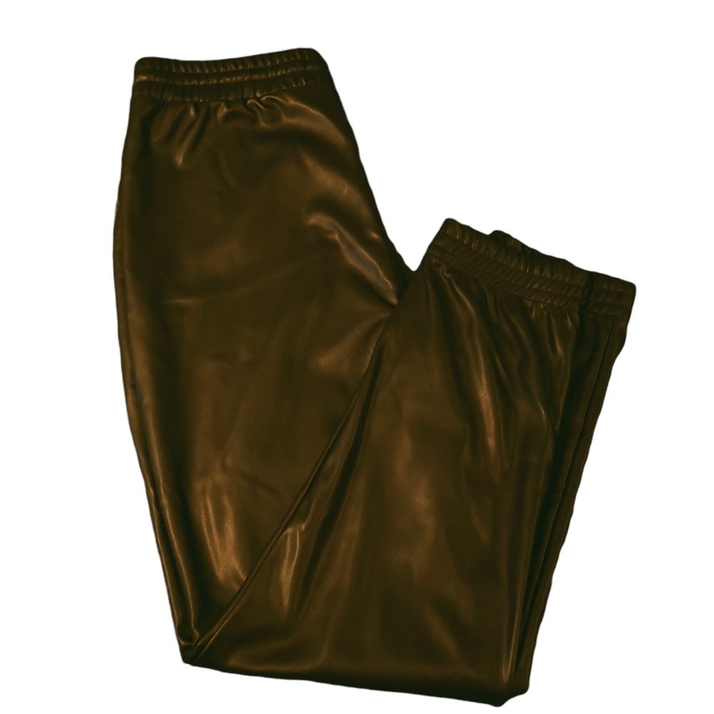 Studio Badgley Mischka pocketed faux leather pants black size L cuffed ankle NWT